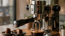 Ilustración editorial de una cafetera con portafiltro